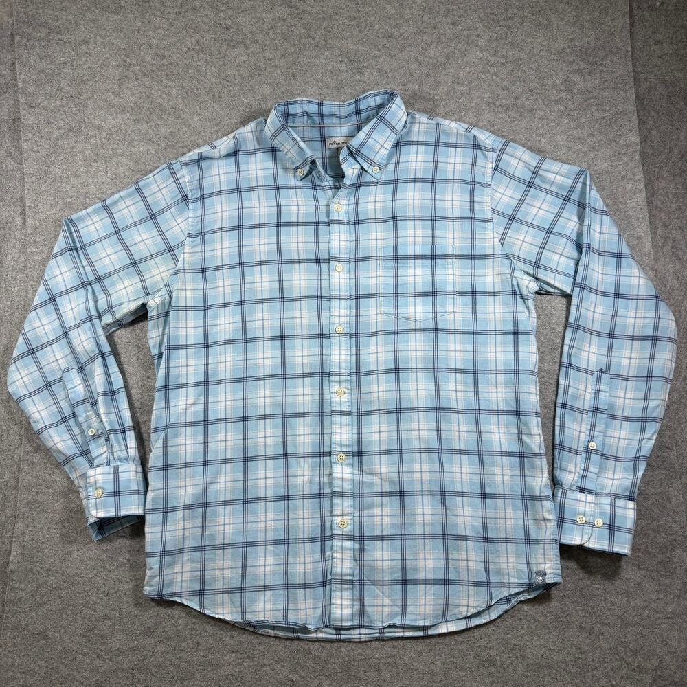 Peter Millar Button Down Shirt Mens L Light Blue Plaid Cotton Preppy Casual